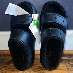CROCS Black Plush-Lined Sandals